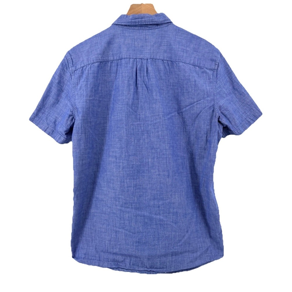 American Eagle Shirt Mens L Blue Geometric Slim Cotton Chambray Short Sleeve - Picture 4 of 12